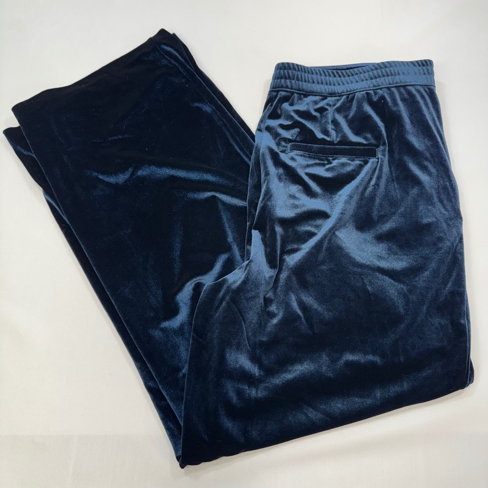 BLANKNYC Velvet Wide Leg Pants Womens XL Deep Blue Elastic Waist